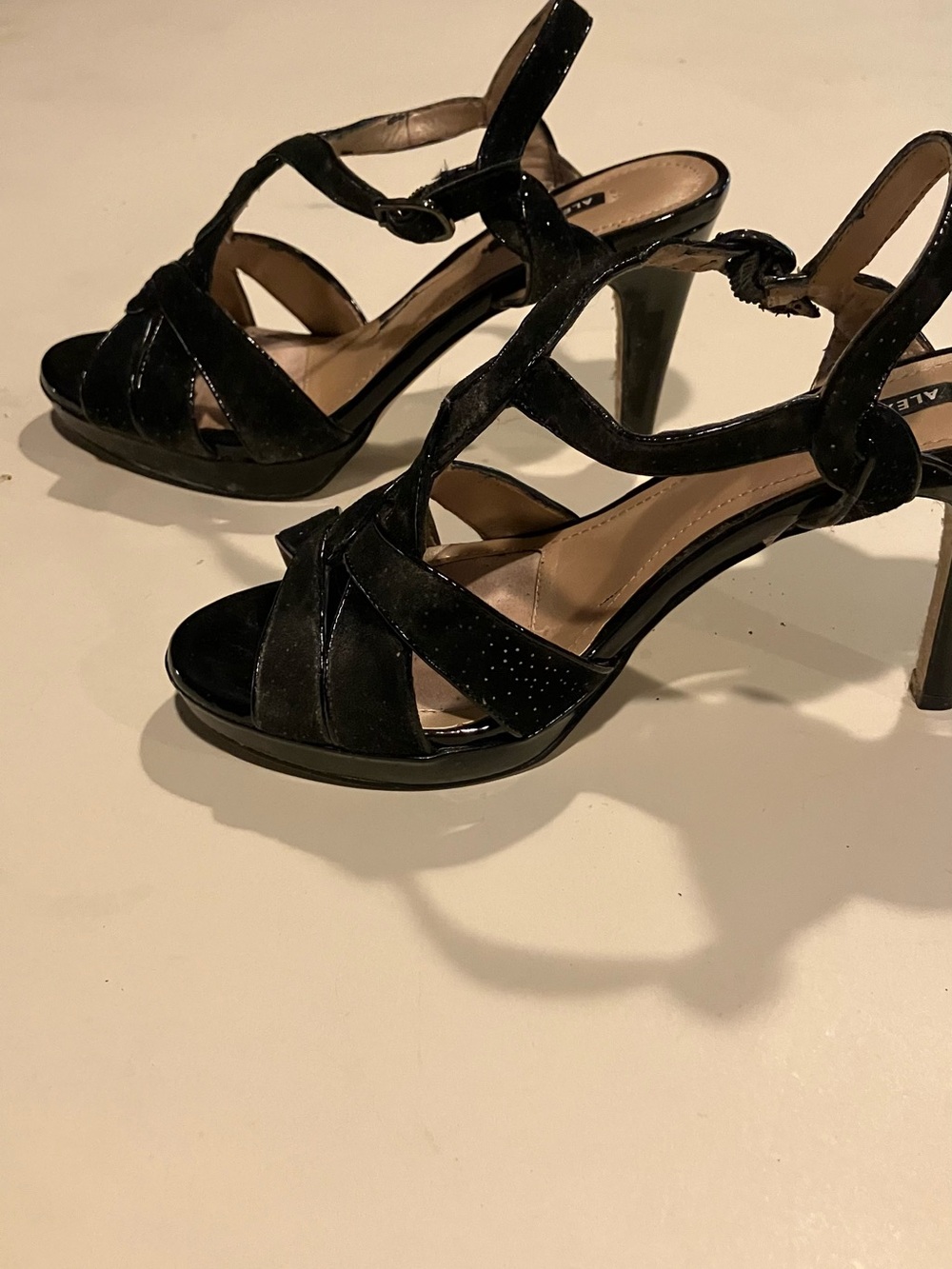 Alex Marie Black Patent Strappy Platform Heels